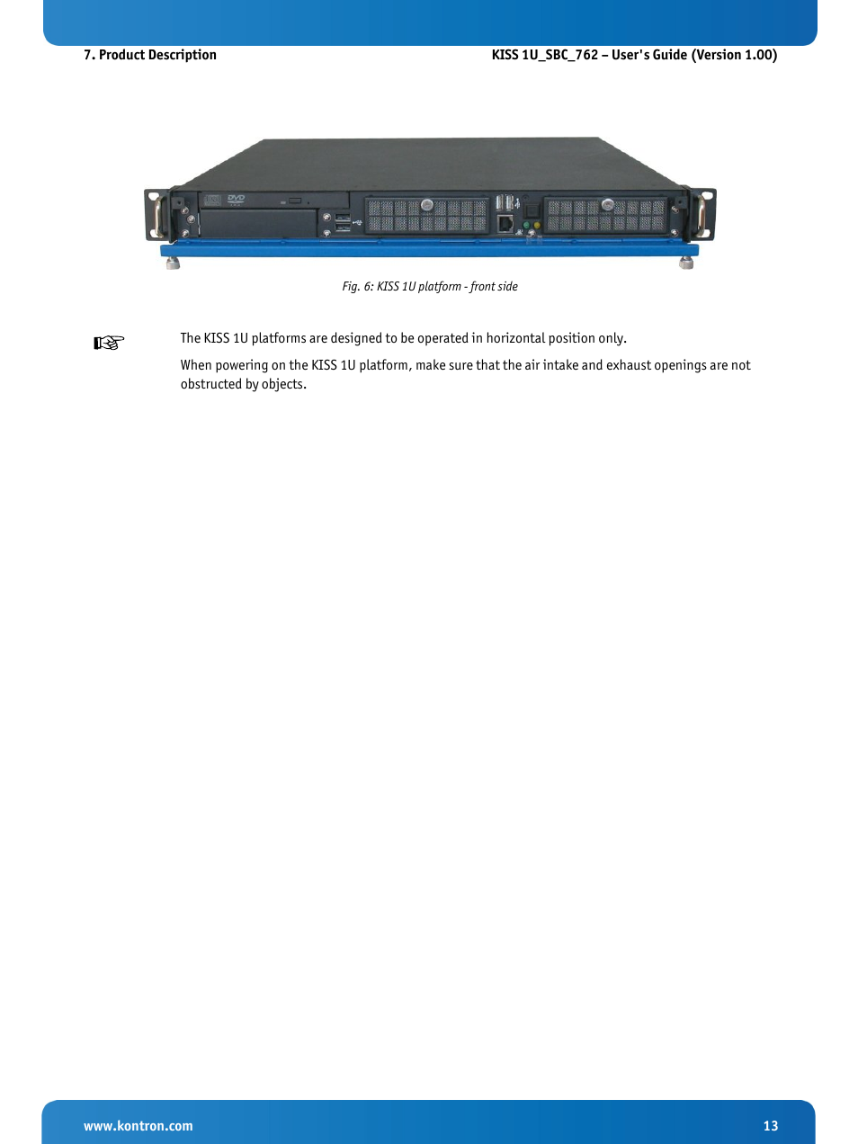 Fig. 6: kiss 1u platform - front side | Kontron KISS 1U PCI 762 User Manual | Page 15 / 41