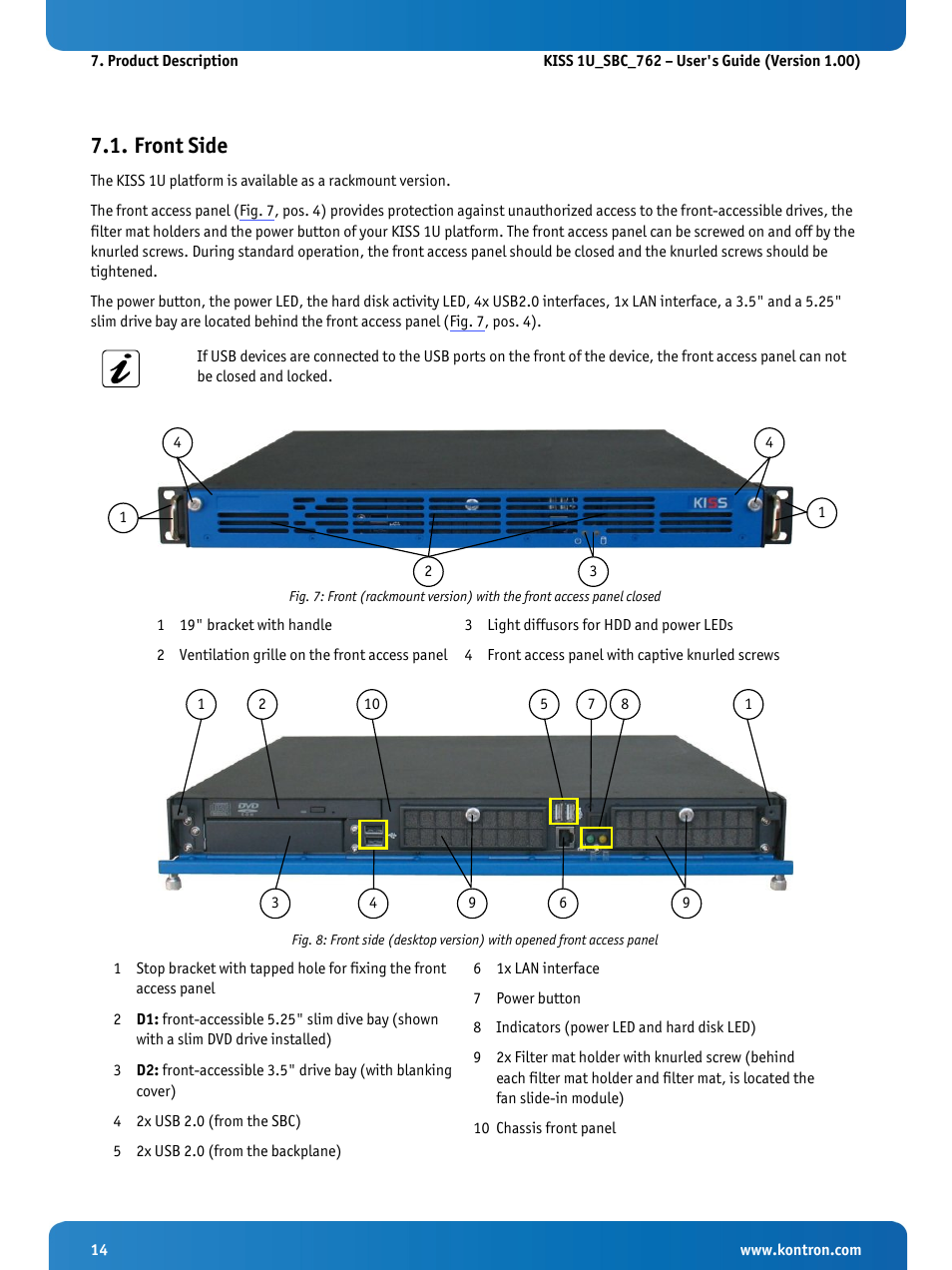 Front side | Kontron KISS 1U PCI 762 User Manual | Page 16 / 41