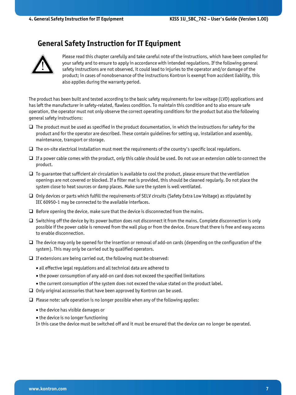 General safety instruction for it equipment | Kontron KISS 1U PCI 762 User Manual | Page 9 / 41