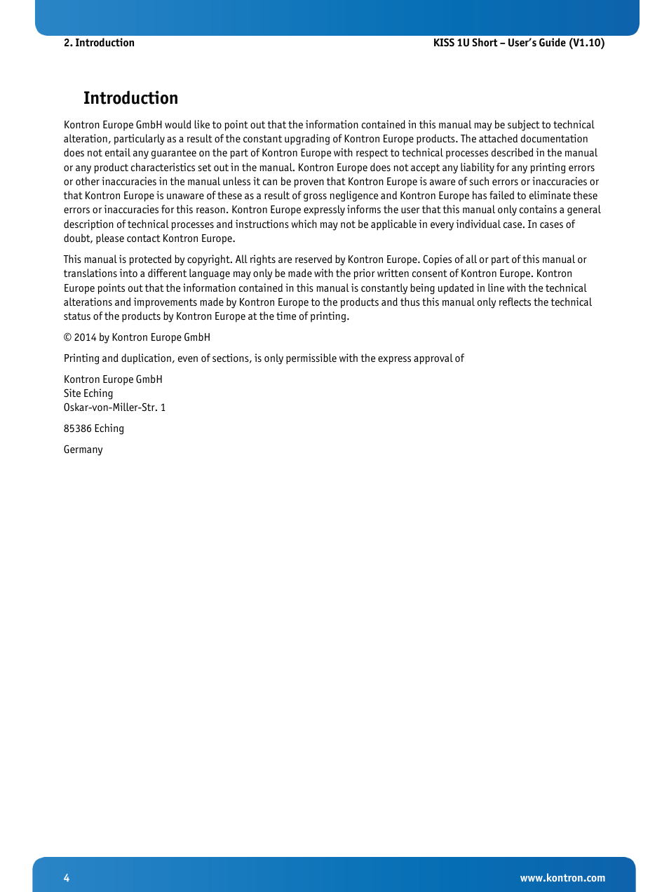 Introduction | Kontron KISS 1U Short KTQM77 Users Guide User Manual | Page 6 / 37