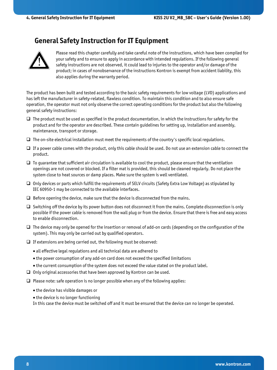 General safety instruction for it equipment | Kontron KISS 2U KTQ87 User Manual | Page 10 / 49