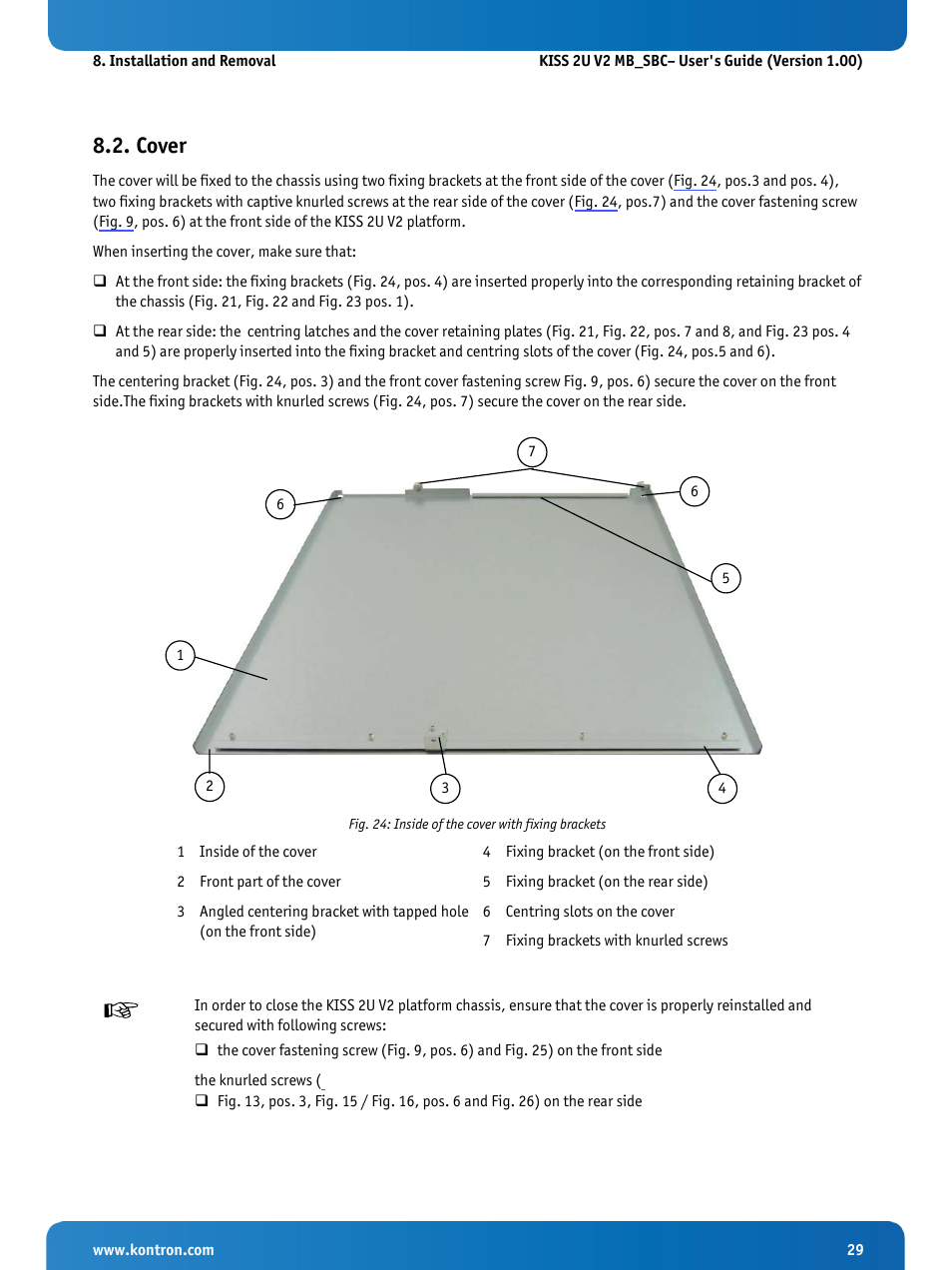 Cover, Fig. 24: inside of the cover with fixing brackets | Kontron KISS 2U KTQ87 User Manual | Page 31 / 49