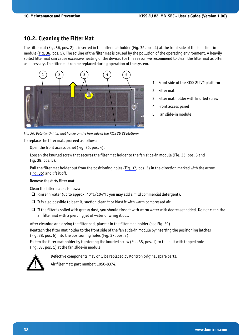 Cleaning the filter mat | Kontron KISS 2U KTQ87 User Manual | Page 40 / 49