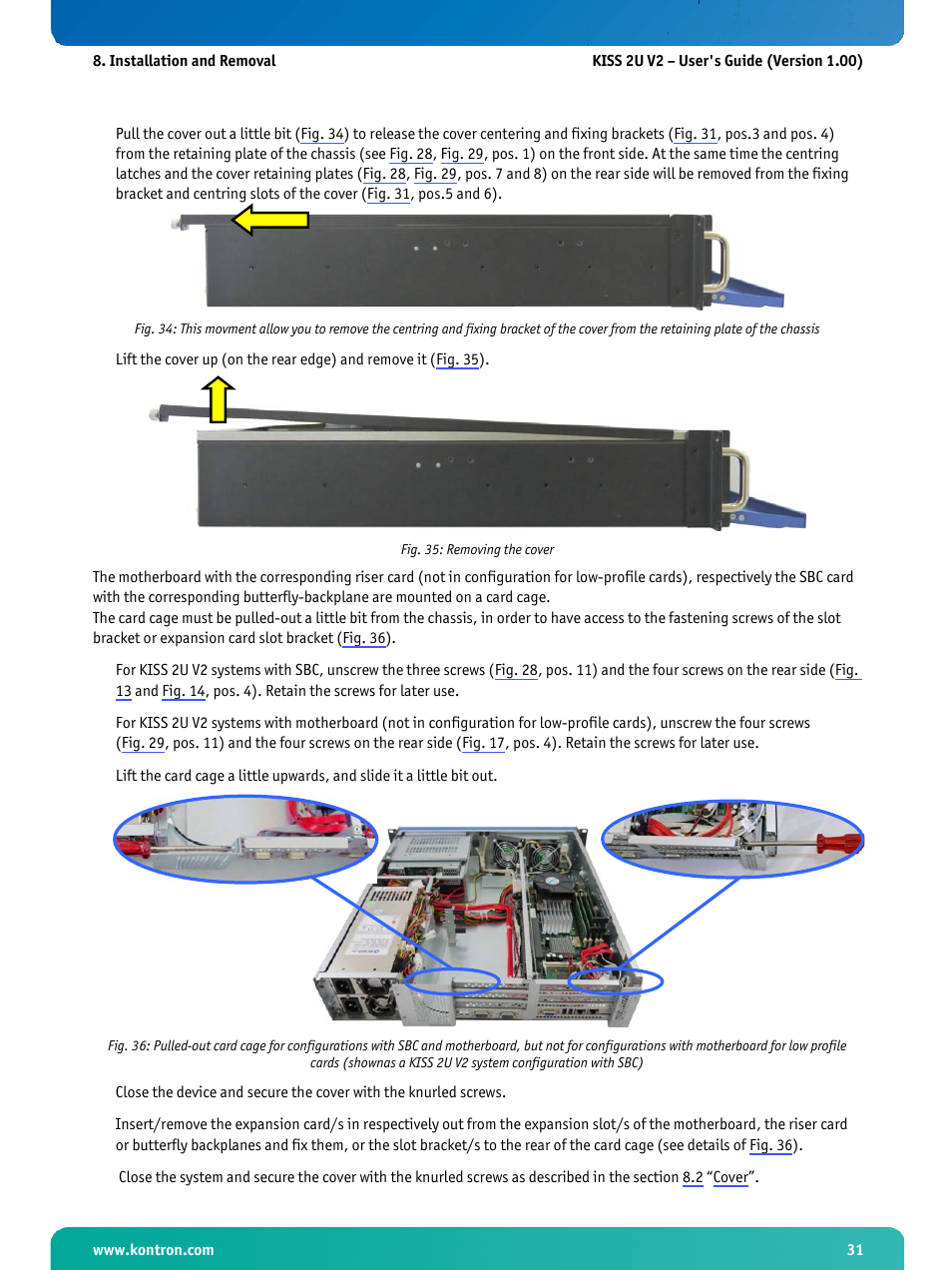 Chassis, Fig. 35: removing the cover | Kontron KISS 2U X9SCM Low profile User Manual | Page 33 / 50