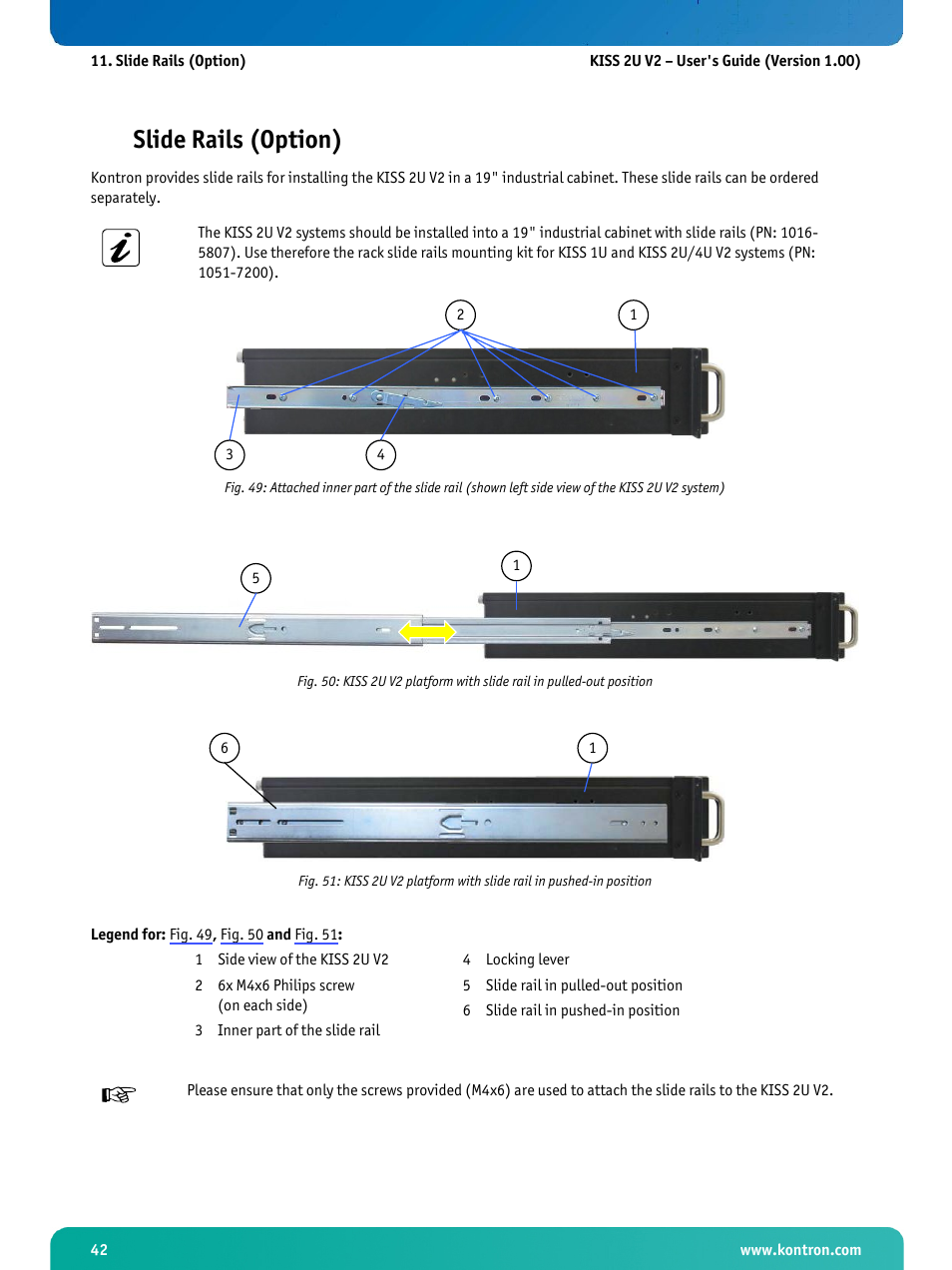 Slide rails (option), 11 “slide rails (option) | Kontron KISS 2U X9SCM Low profile User Manual | Page 44 / 50