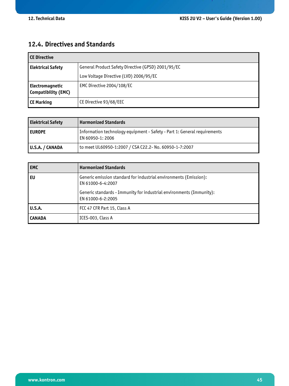 Directives and standards | Kontron KISS 2U X9SCM Low profile User Manual | Page 47 / 50
