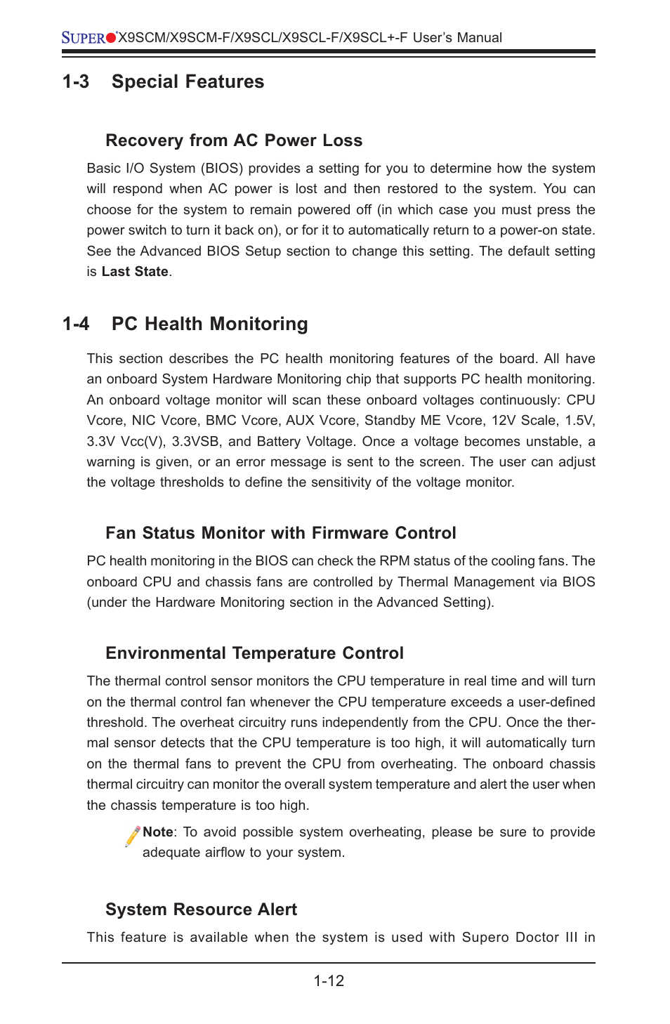 3 special features, 4 pc health monitoring | Kontron X9SCL+-F User Manual | Page 24 / 105