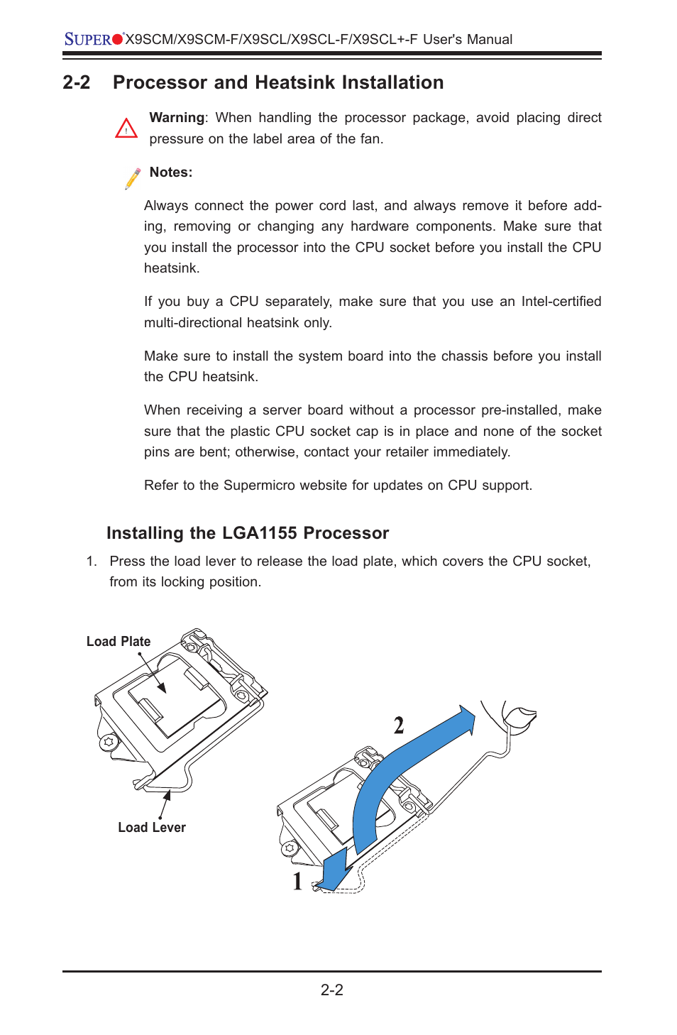 2 processor and heatsink installation, Installing the lga1155 processor | Kontron X9SCL+-F User Manual | Page 28 / 105