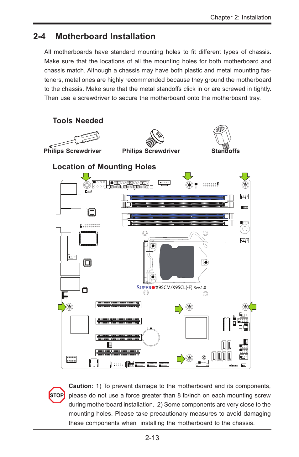 4 motherboard installation, Tools needed, Location of mounting holes | Kontron X9SCL+-F User Manual | Page 39 / 105