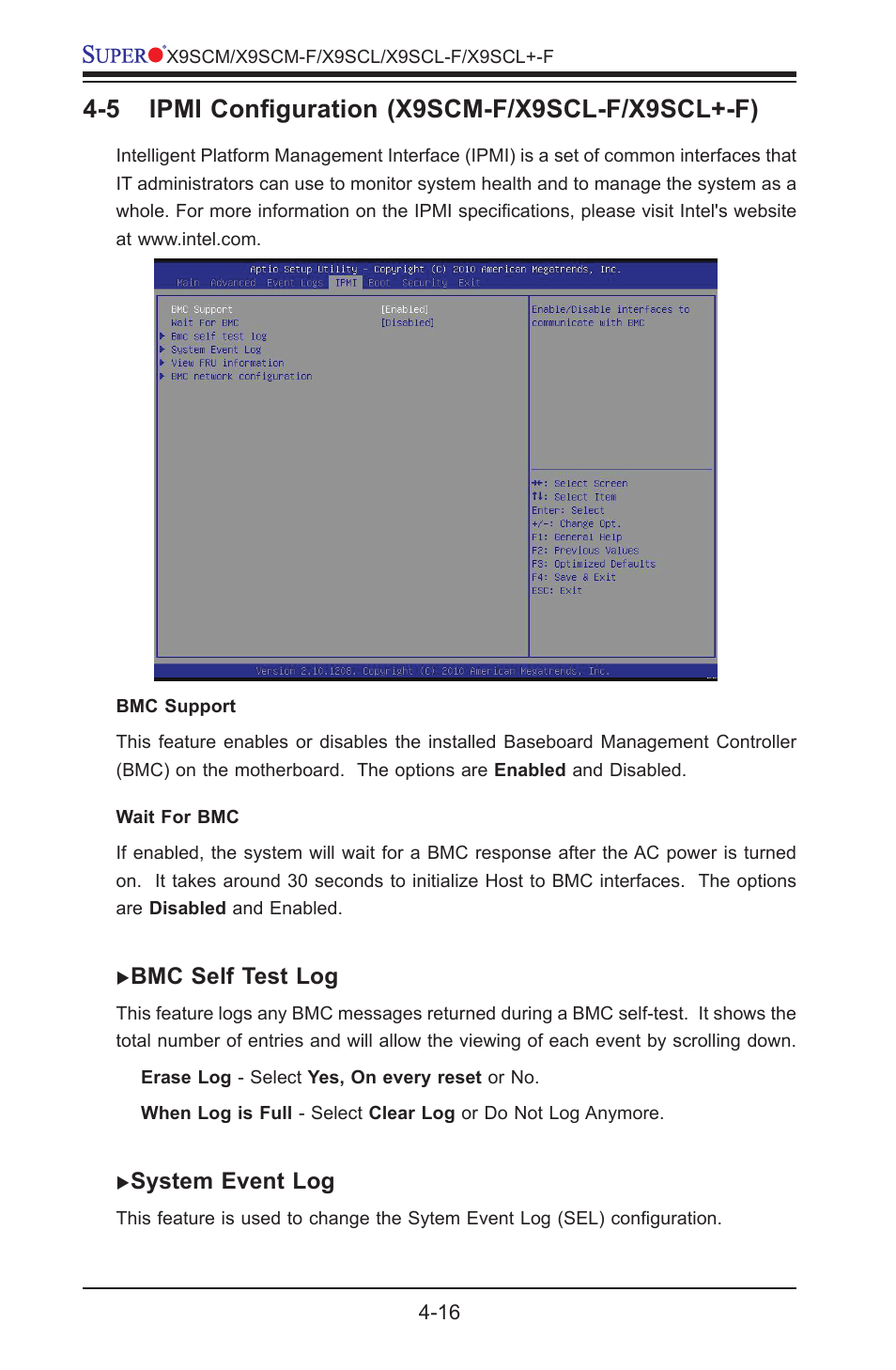5 ipmi configuration (x9scm-f/x9scl-f/x9scl+-f), Bmc self test log, System event log | Kontron X9SCL+-F User Manual | Page 88 / 105