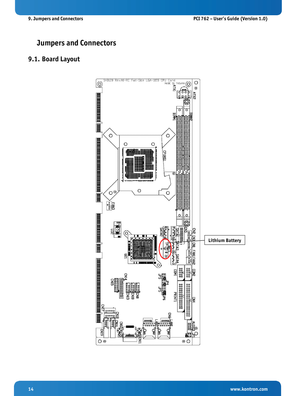 Jumpers and connectors, Board layout | Kontron KISS 2U PCI 762 User Manual | Page 16 / 84