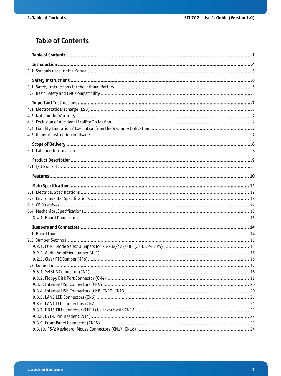 Kontron KISS 2U PCI 762 User Manual | Page 3 / 84