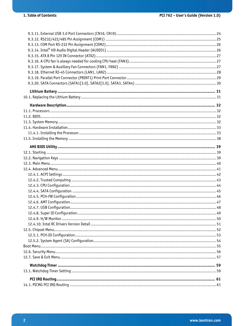 Kontron KISS 2U PCI 762 User Manual | Page 4 / 84