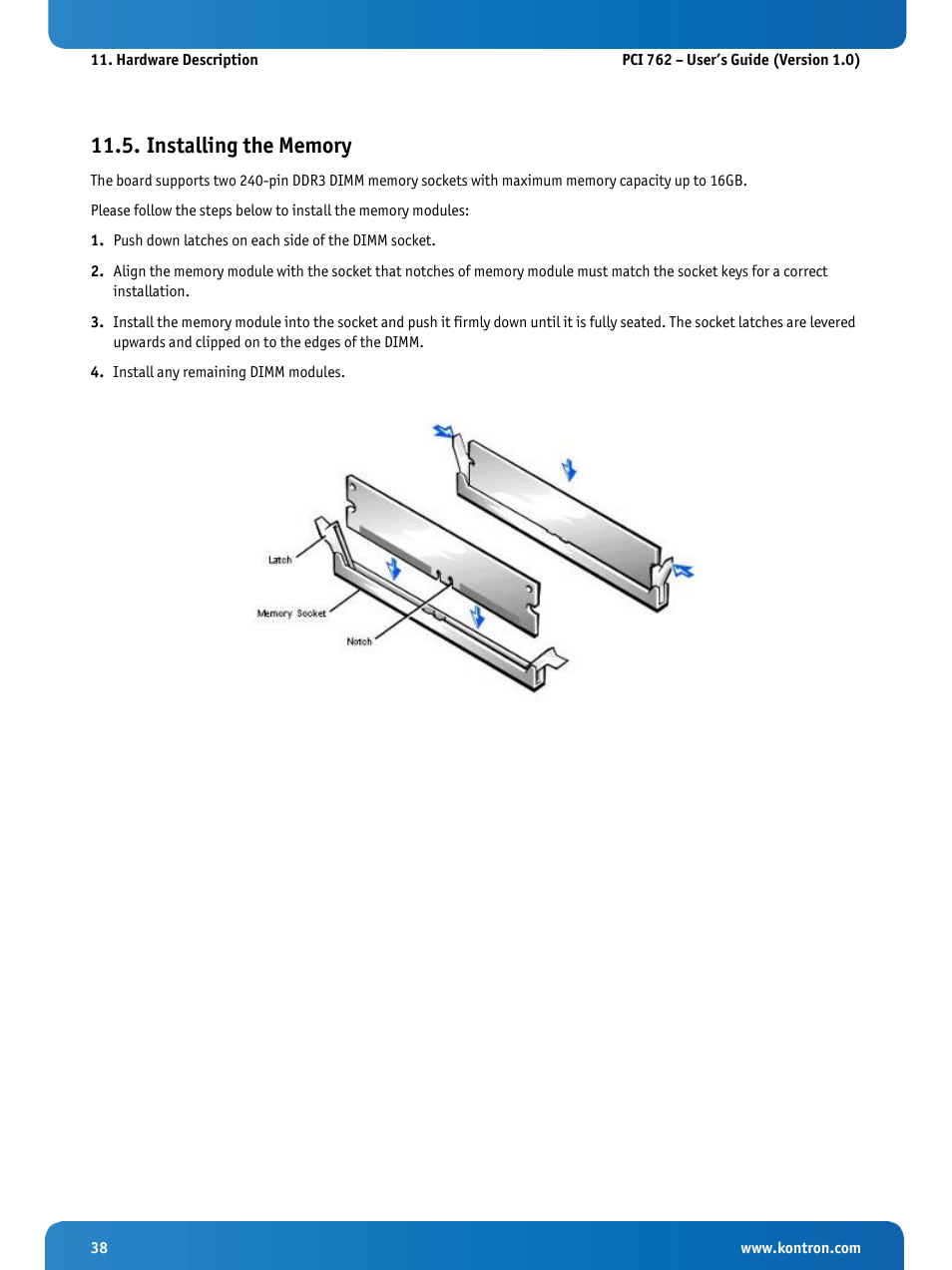 Installing the memory | Kontron KISS 2U PCI 762 User Manual | Page 40 / 84