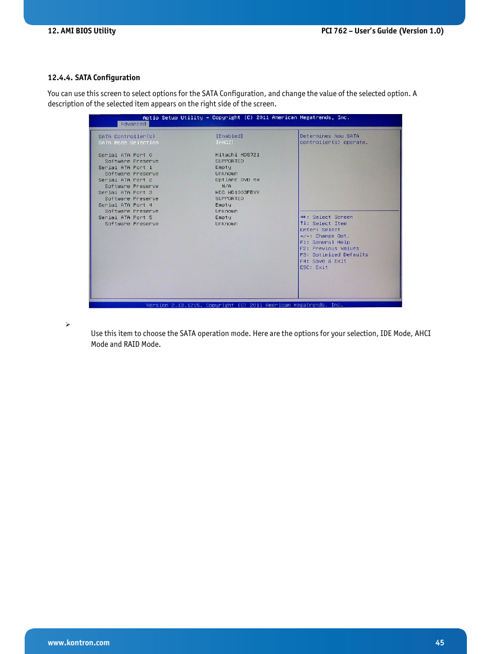 Sata configuration | Kontron KISS 2U PCI 762 User Manual | Page 47 / 84