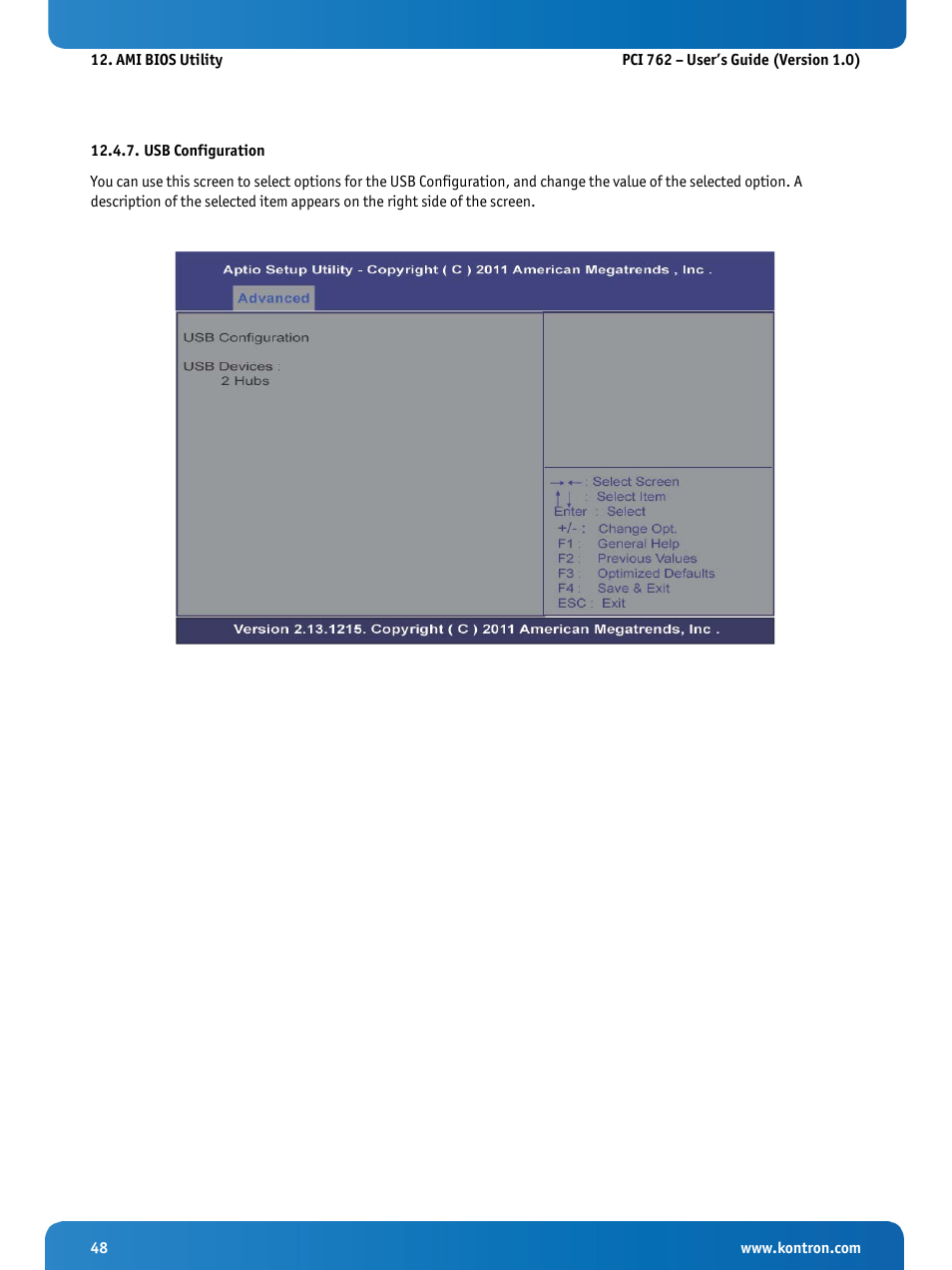 Usb configuration | Kontron KISS 2U PCI 762 User Manual | Page 50 / 84