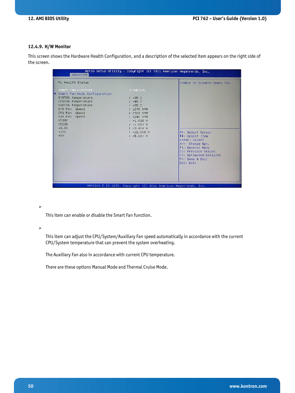 H/w monitor | Kontron KISS 2U PCI 762 User Manual | Page 52 / 84