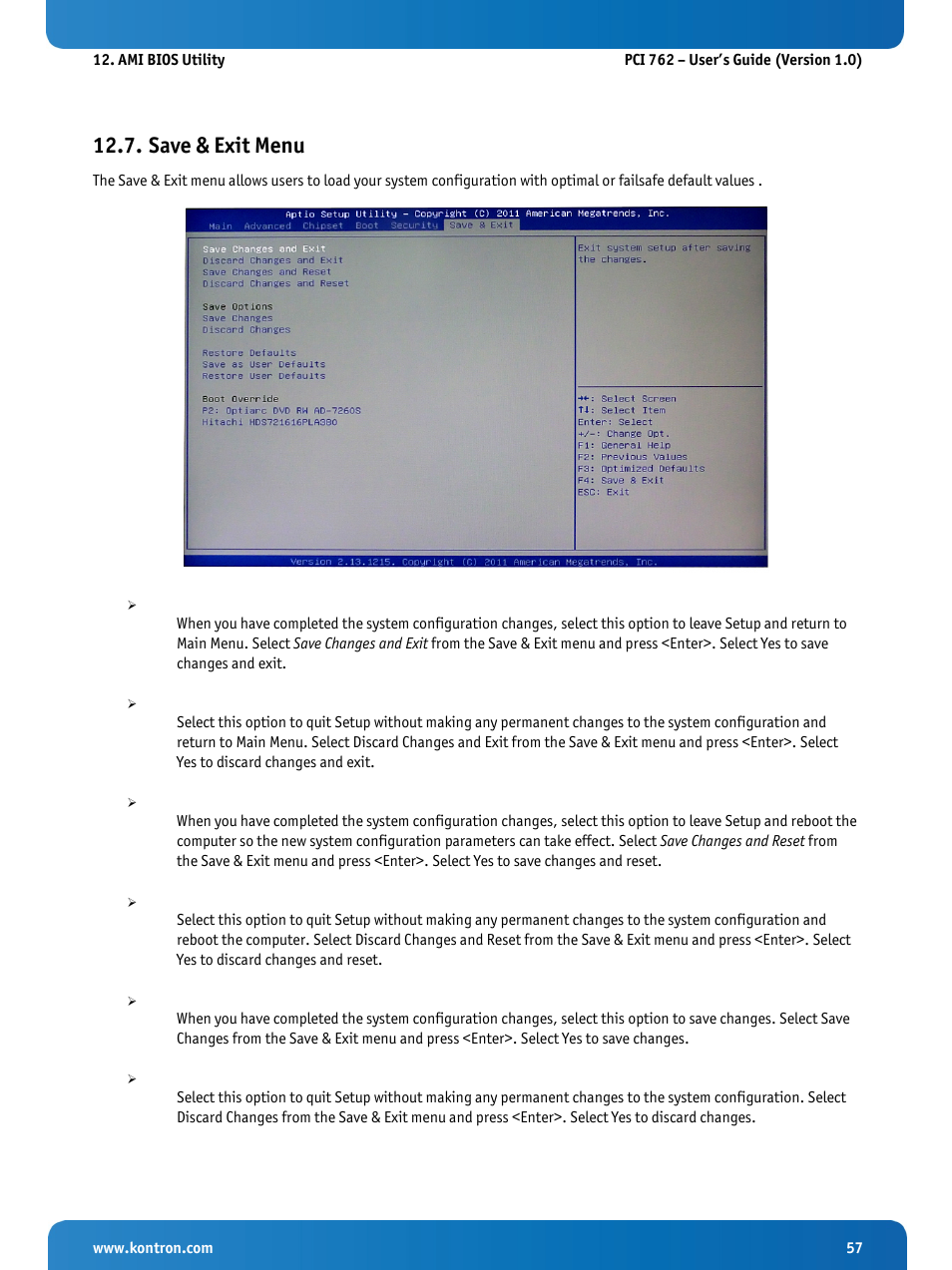 Save & exit menu | Kontron KISS 2U PCI 762 User Manual | Page 59 / 84