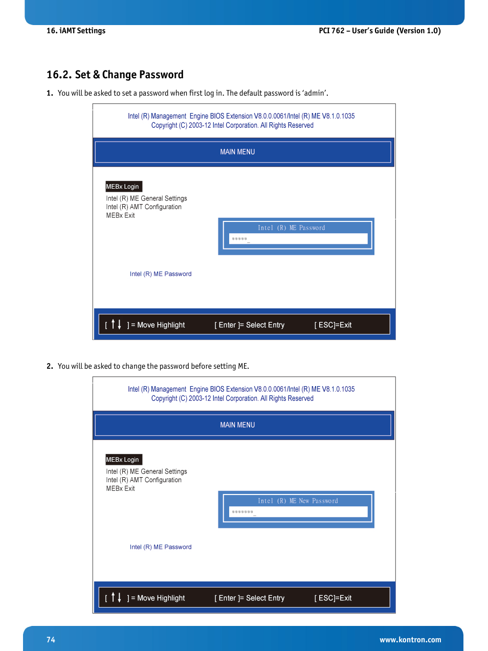 Set & change password | Kontron KISS 2U PCI 762 User Manual | Page 76 / 84