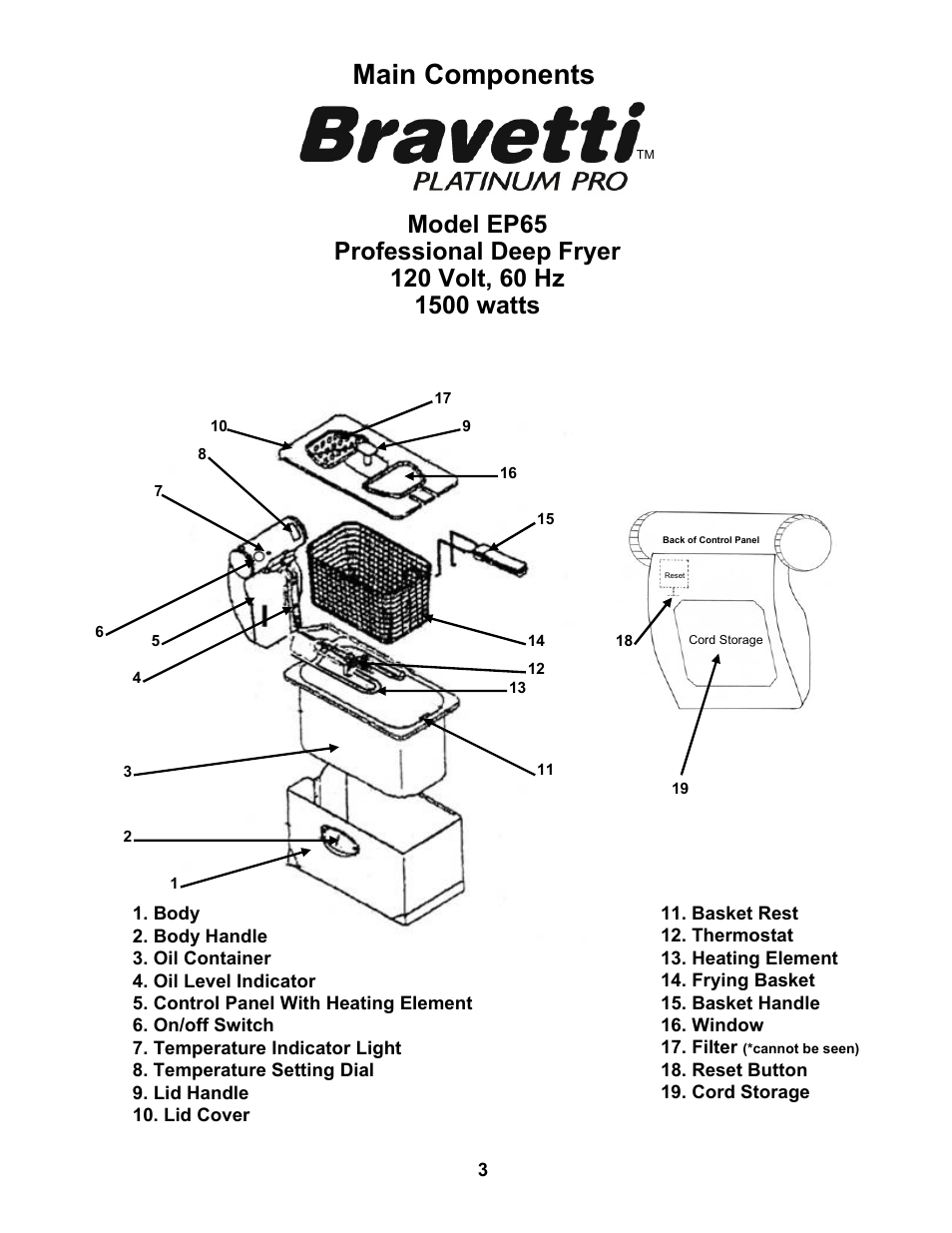 Main components | Bravetti PLATINUM PRO EP65 User Manual | Page 4 / 14