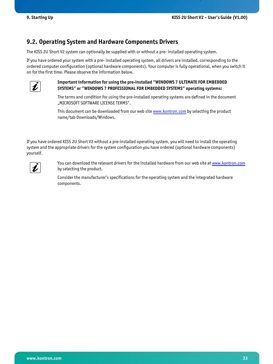 Operating system and hardware components drivers | Kontron KISS 2U Short KTQ67 User Manual | Page 35 / 48