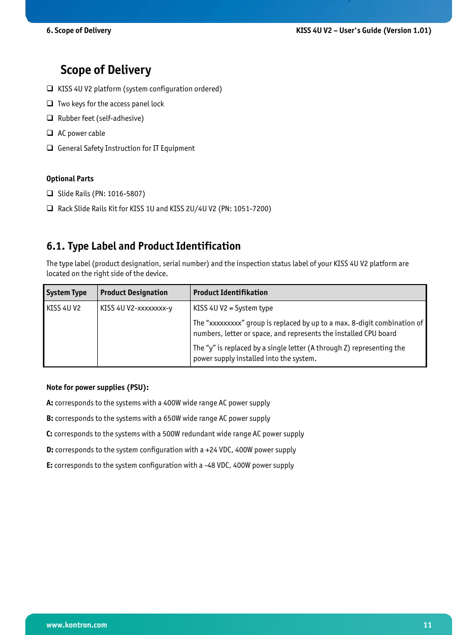 Scope of delivery, Type label and product identification | Kontron KISS 4U X9SCAF User Manual | Page 12 / 51