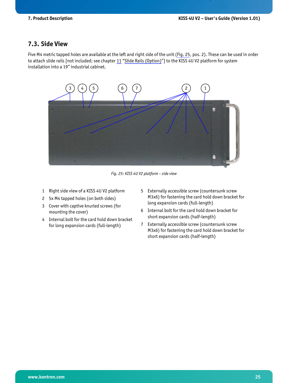 Side view, Fig. 25: kiss 4u v2 platform – side view | Kontron KISS 4U X9SCAF User Manual | Page 26 / 51