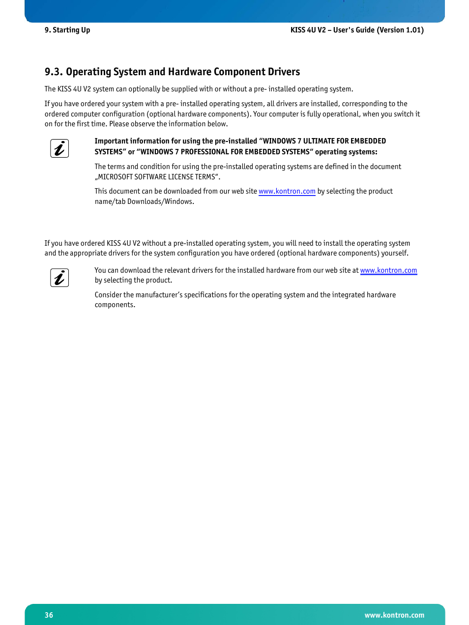 Operating system and hardware component drivers | Kontron KISS 4U X9SCAF User Manual | Page 37 / 51