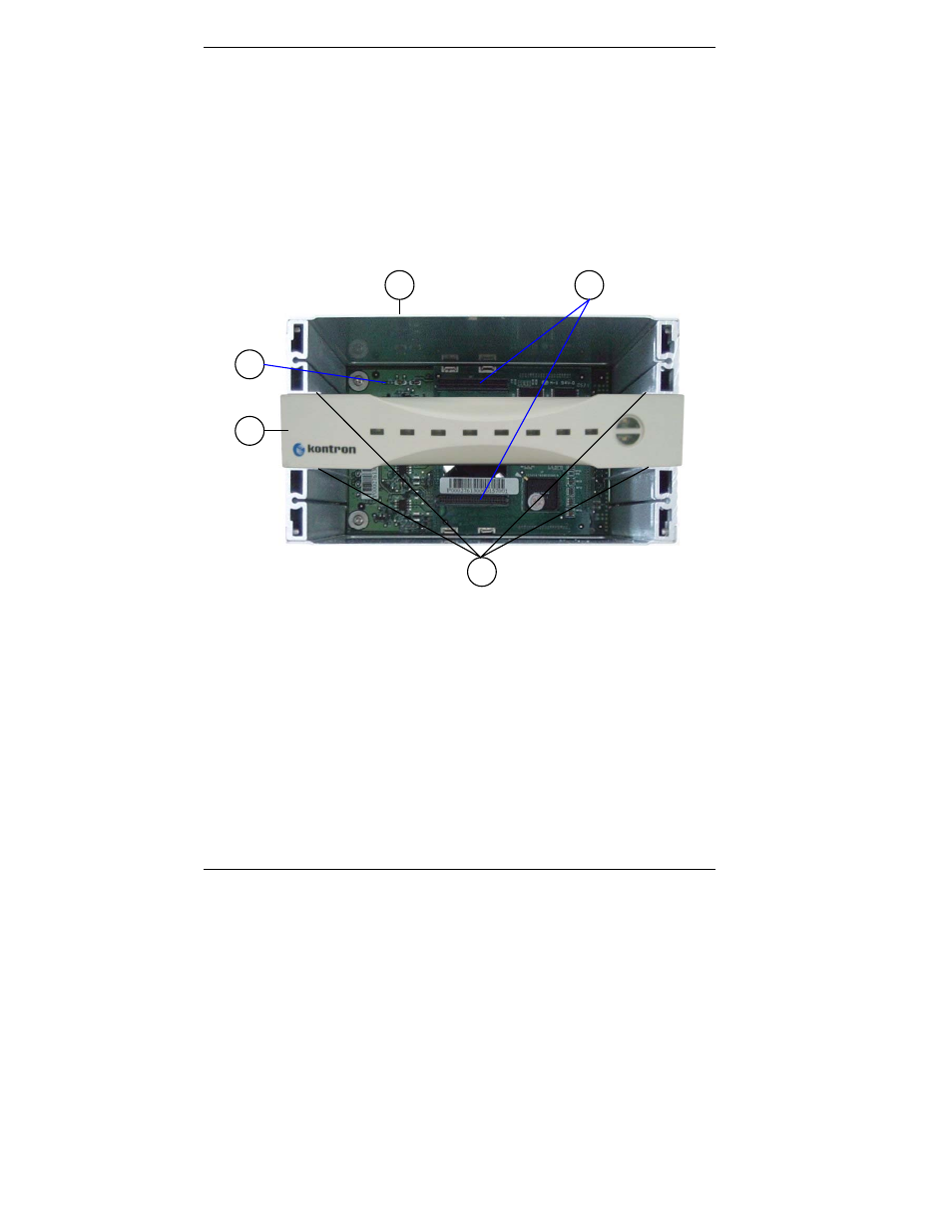 Rail channel, Guide ribs for drive carriers, Docking connectors for the drive carriers | Kontron KISS Stor 1 User Manual | Page 27 / 59
