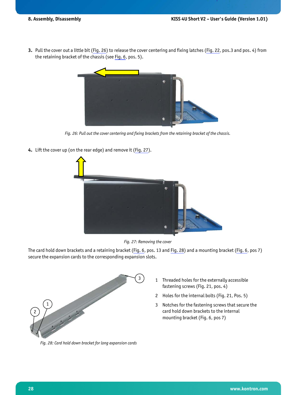 Fig. 27: removing the cover | Kontron KISS 4U Short KTQ67Flex User Manual | Page 30 / 49