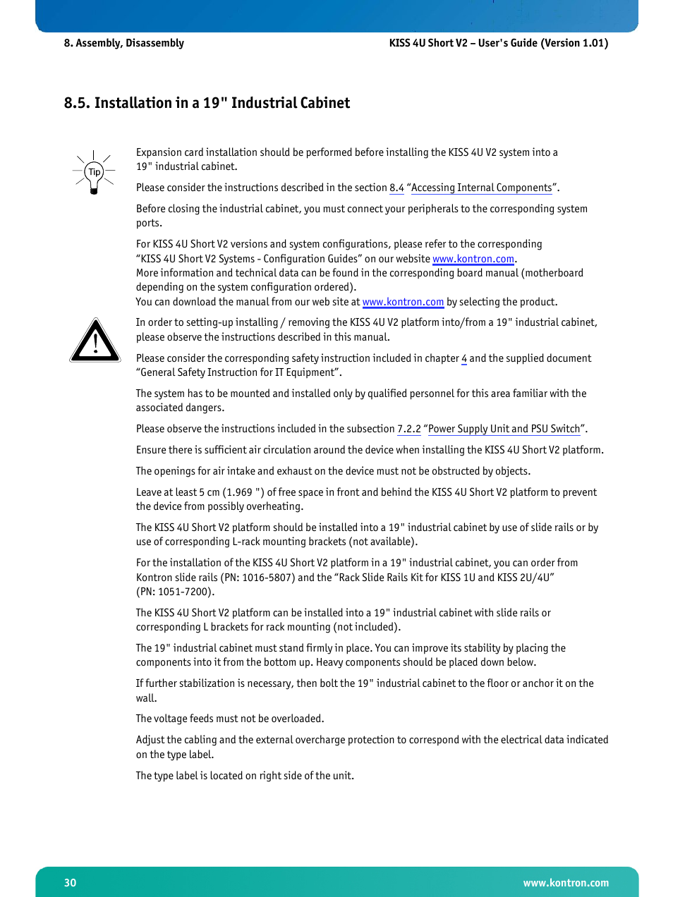 Installation in a 19" industrial cabinet | Kontron KISS 4U Short KTQ67Flex User Manual | Page 32 / 49