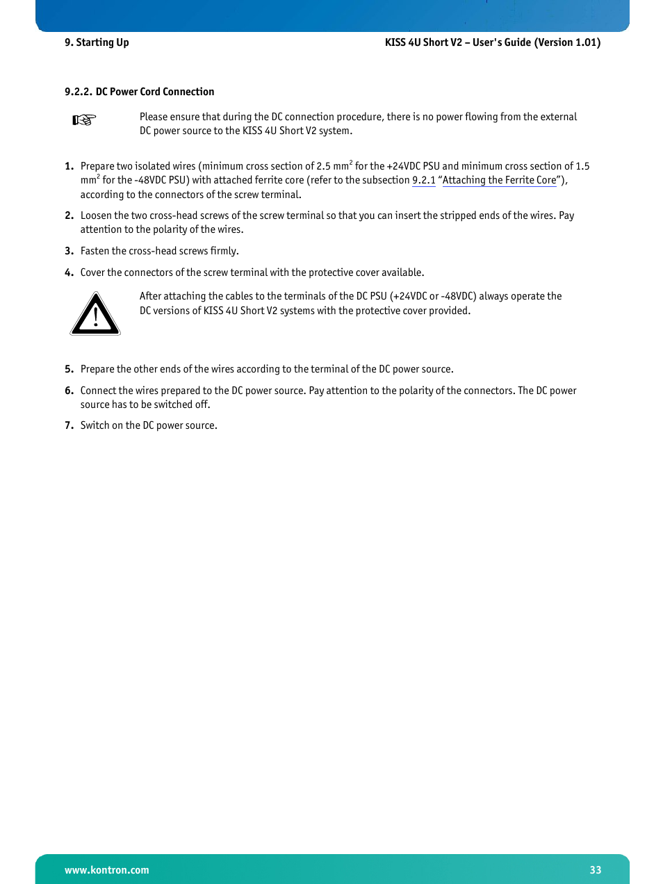 Dc power cord connection | Kontron KISS 4U Short KTQ67Flex User Manual | Page 35 / 49