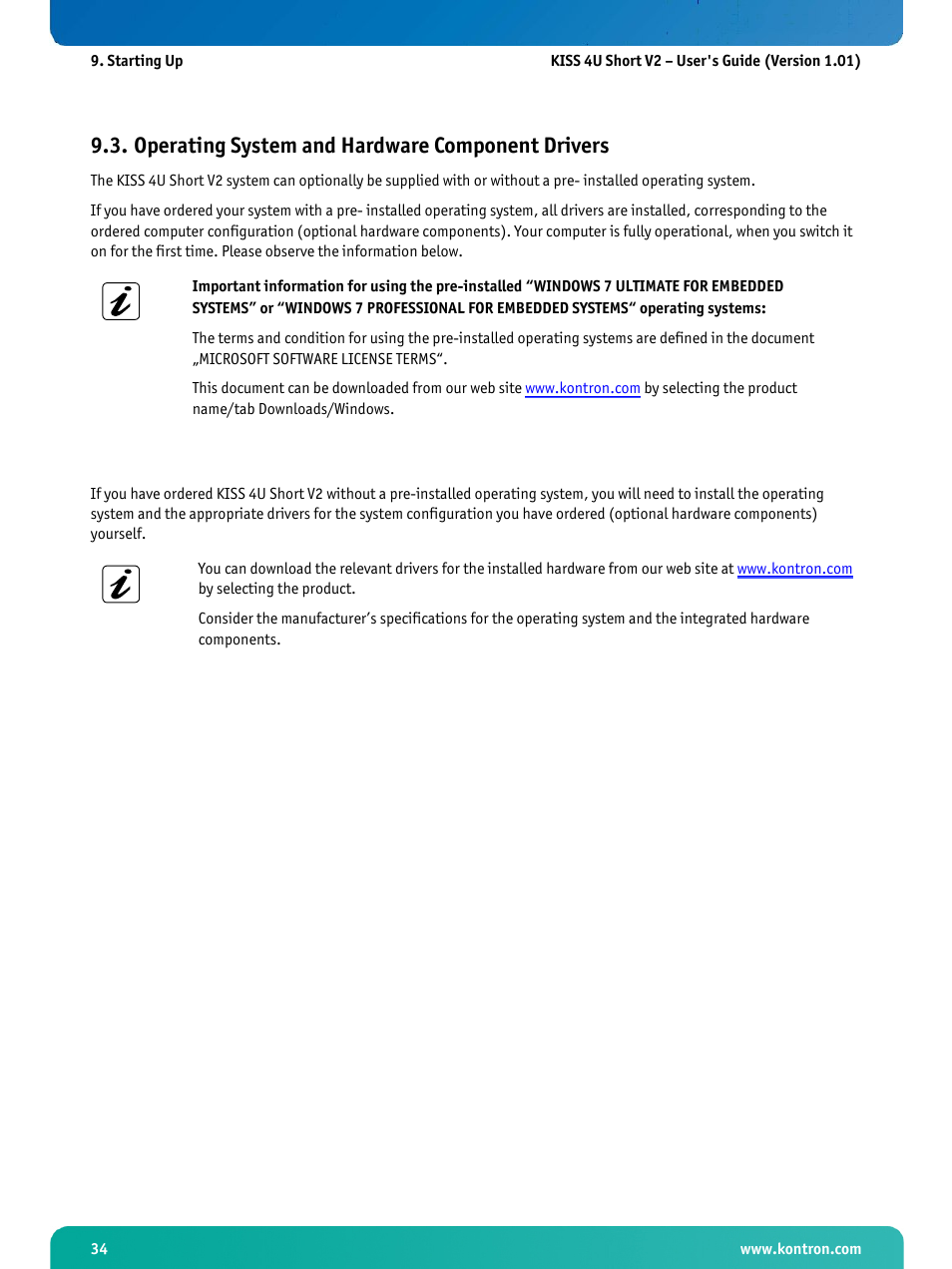 Operating system and hardware component drivers | Kontron KISS 4U Short KTQ67Flex User Manual | Page 36 / 49