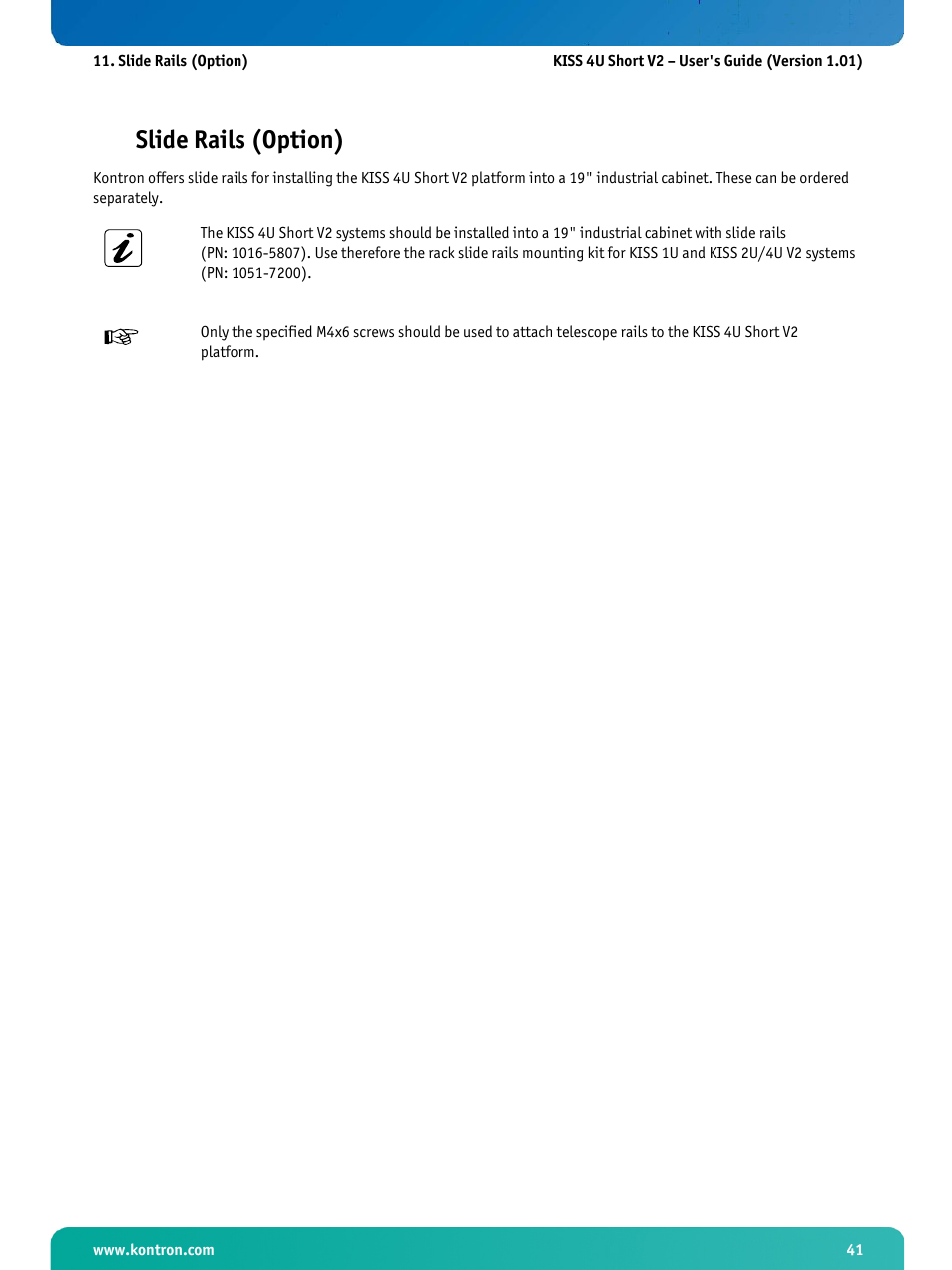 Slide rails (option) | Kontron KISS 4U Short KTQ67Flex User Manual | Page 43 / 49