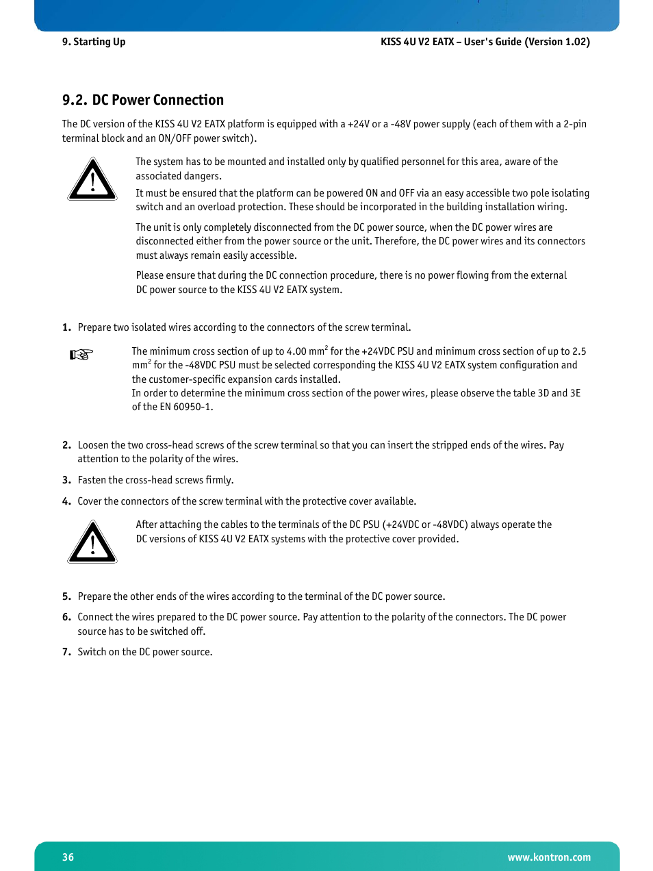 Dc power connection | Kontron KISS 4U X9DR3 User Manual | Page 38 / 52