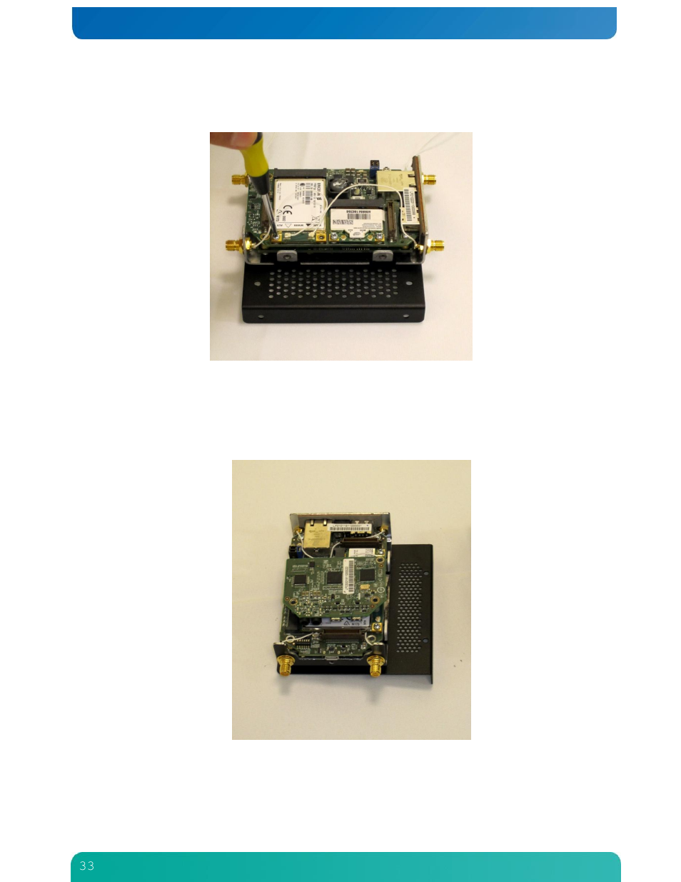 9 reattaching the av board | Kontron M2M Smart Services Developer Kit User Manual User Manual | Page 33 / 49