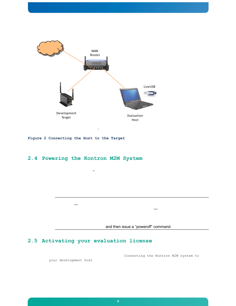 4 powering the kontron m2m system, 5 activating your evaluation license | Kontron M2M Smart Services Developer Kit Wind River Intelligent Device Platform User Manual | Page 9 / 31