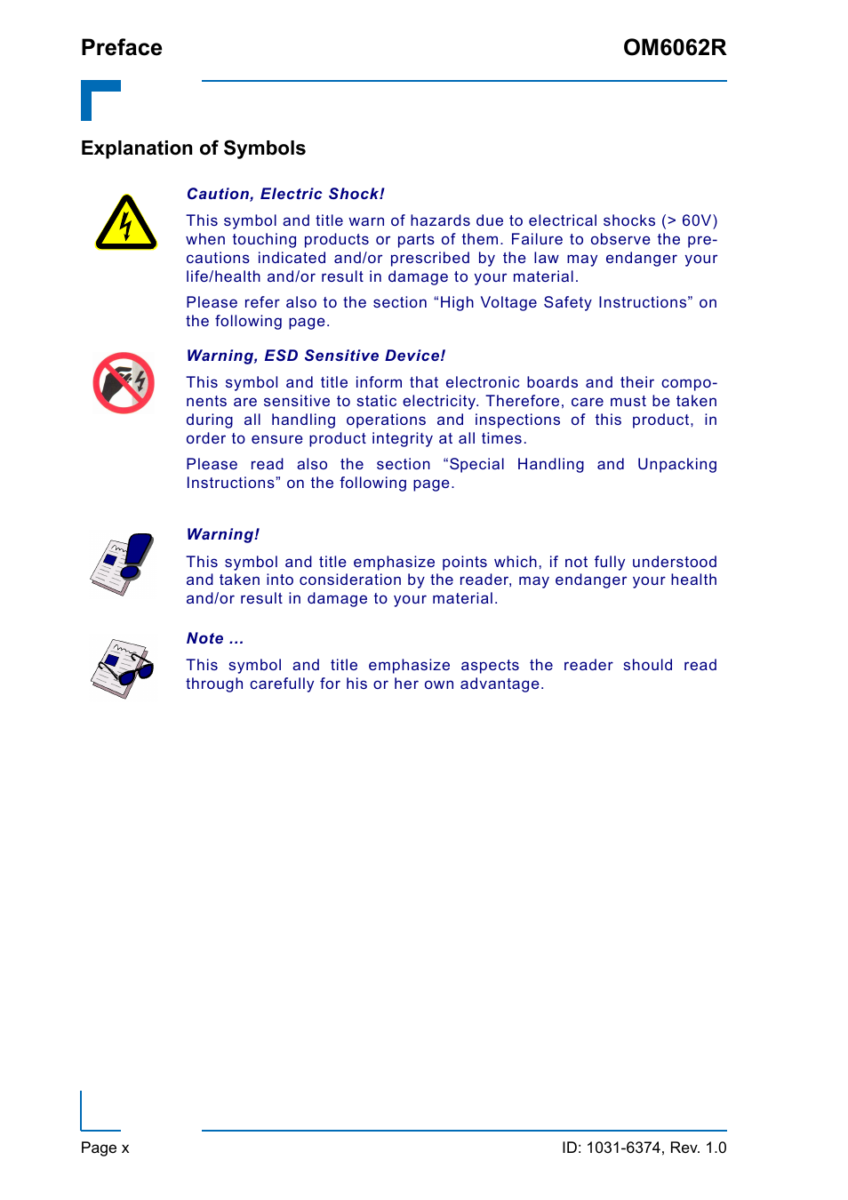 Explanation of symbols, Preface om6062r | Kontron OM6062 User Manual | Page 10 / 46