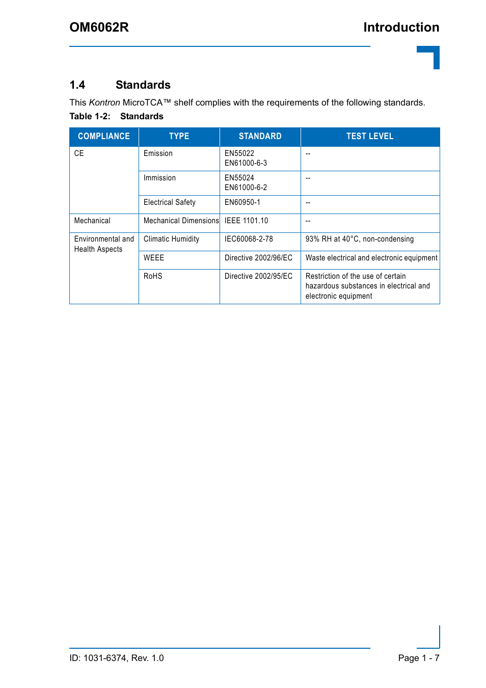 4 standards, 4 standards - 7, Standards - 7 | Om6062r introduction | Kontron OM6062 User Manual | Page 21 / 46