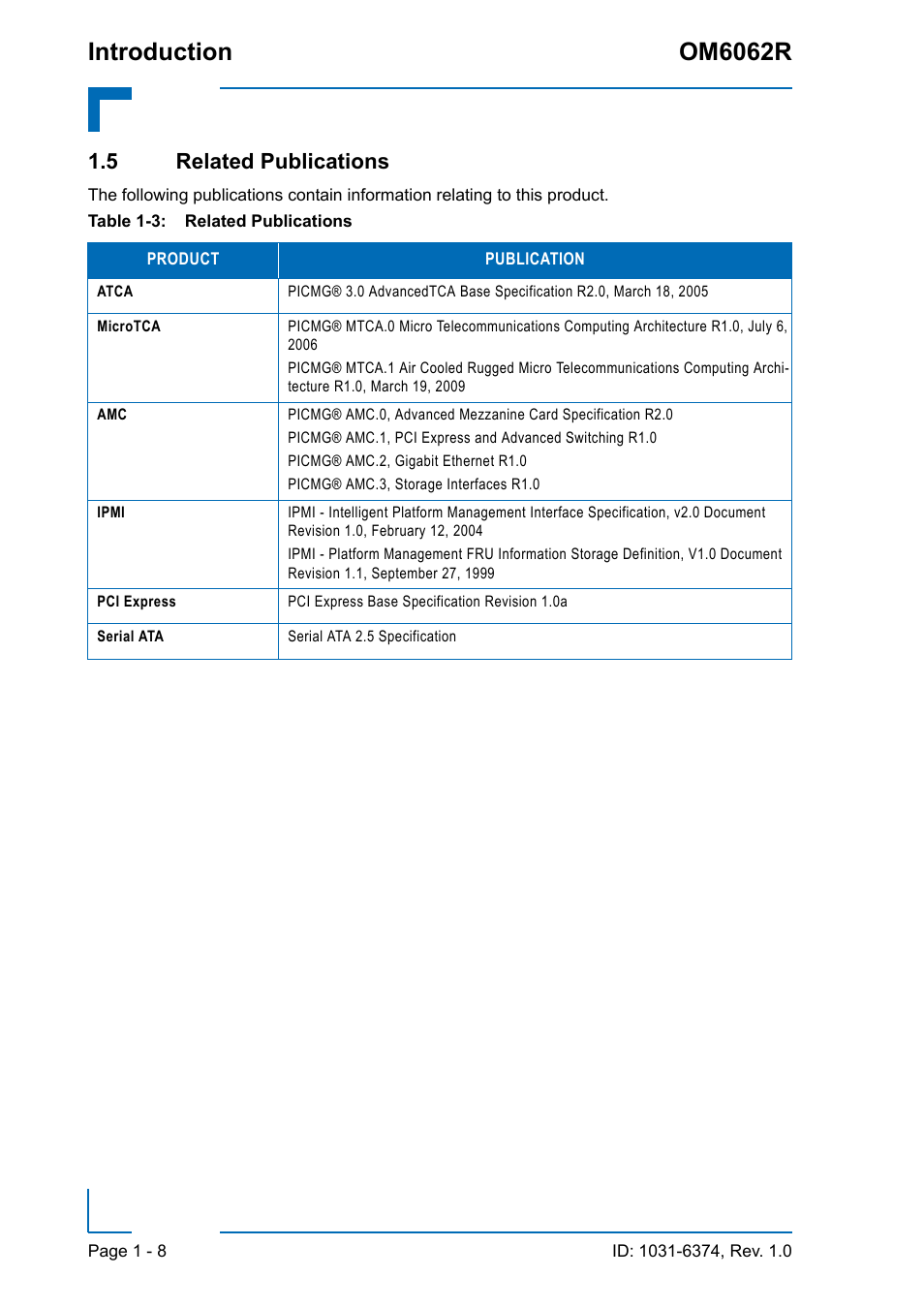 5 related publications, 5 related publications - 8, Related publications - 8 | Introduction om6062r | Kontron OM6062 User Manual | Page 22 / 46