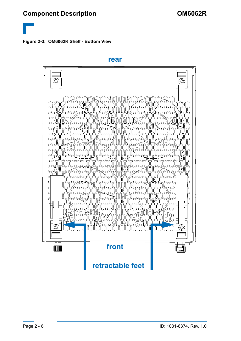 Om6062r shelf - bottom view - 6, Rear front retractable feet | Kontron OM6062 User Manual | Page 28 / 46