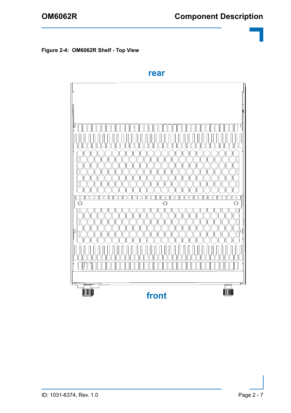 Om6062r shelf - top view - 7, Front rear | Kontron OM6062 User Manual | Page 29 / 46