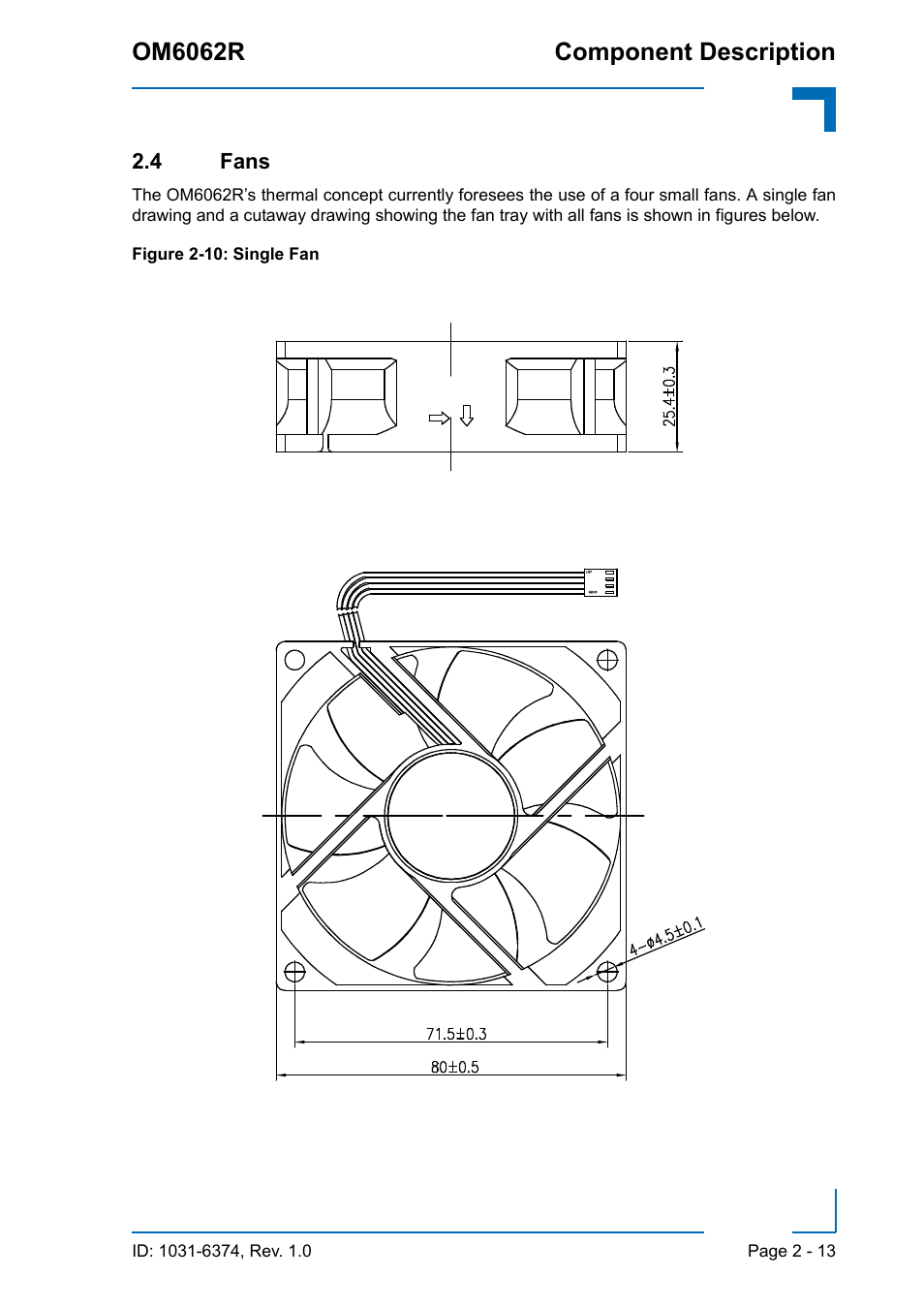 4 fans, 4 fans - 13, 10 single fan - 13 | Om6062r component description | Kontron OM6062 User Manual | Page 35 / 46
