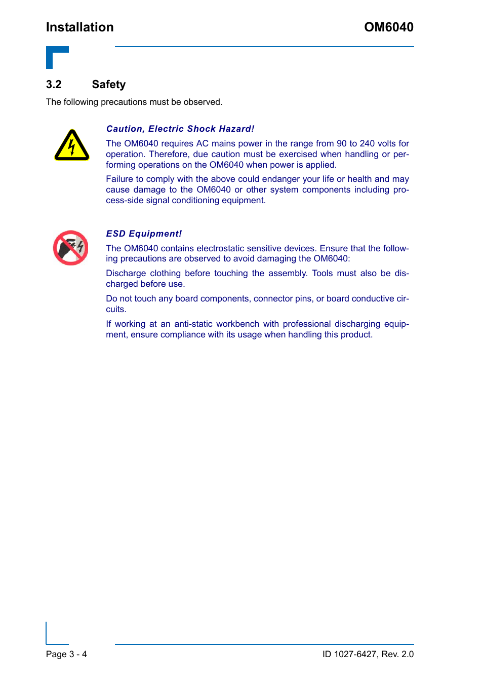 2 safety, 2 safety - 4, Installation om6040 | Kontron OM6040 Compact User Manual | Page 36 / 38