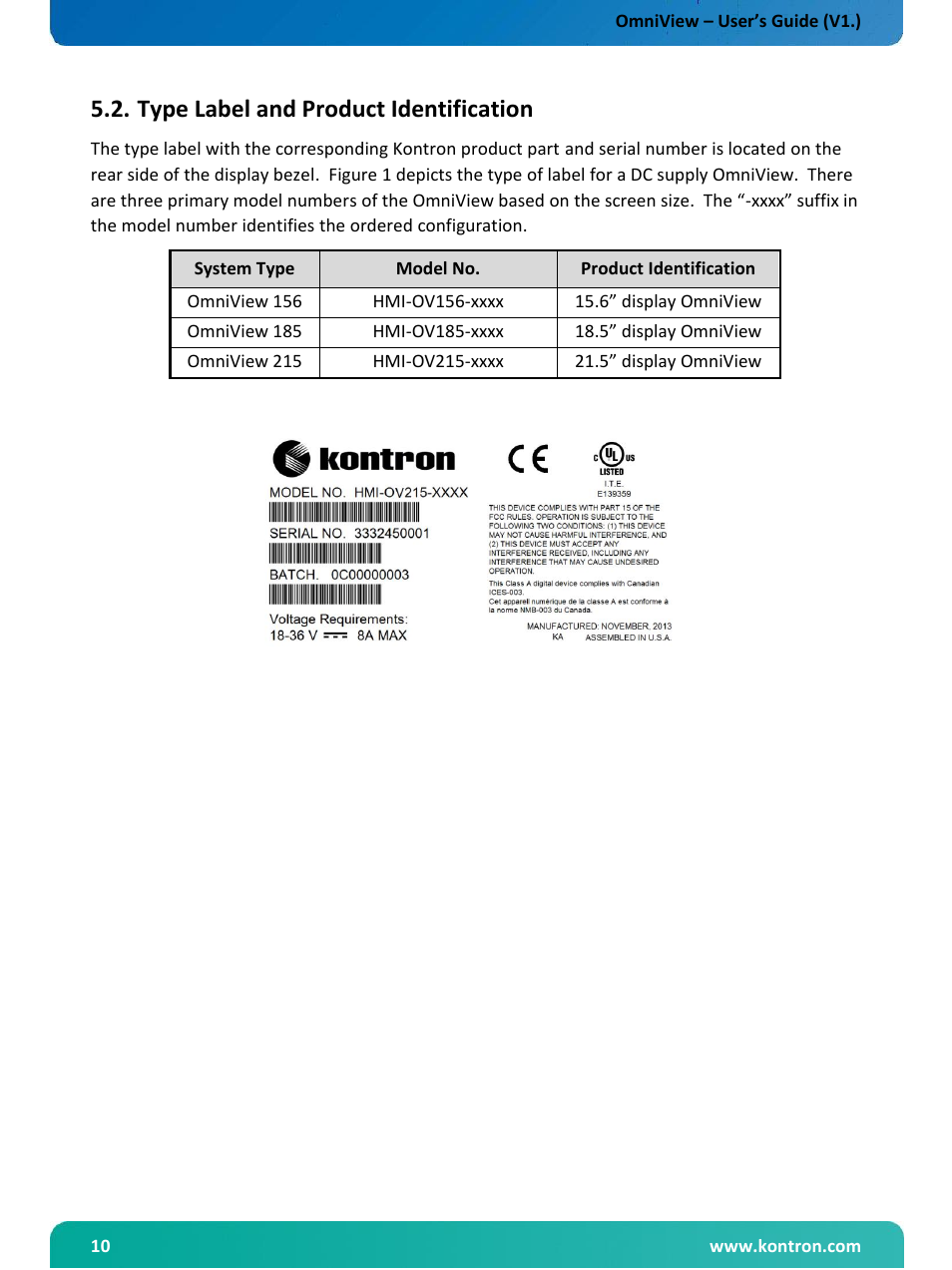 Type label and product identification | Kontron OmniView User Manual | Page 11 / 35