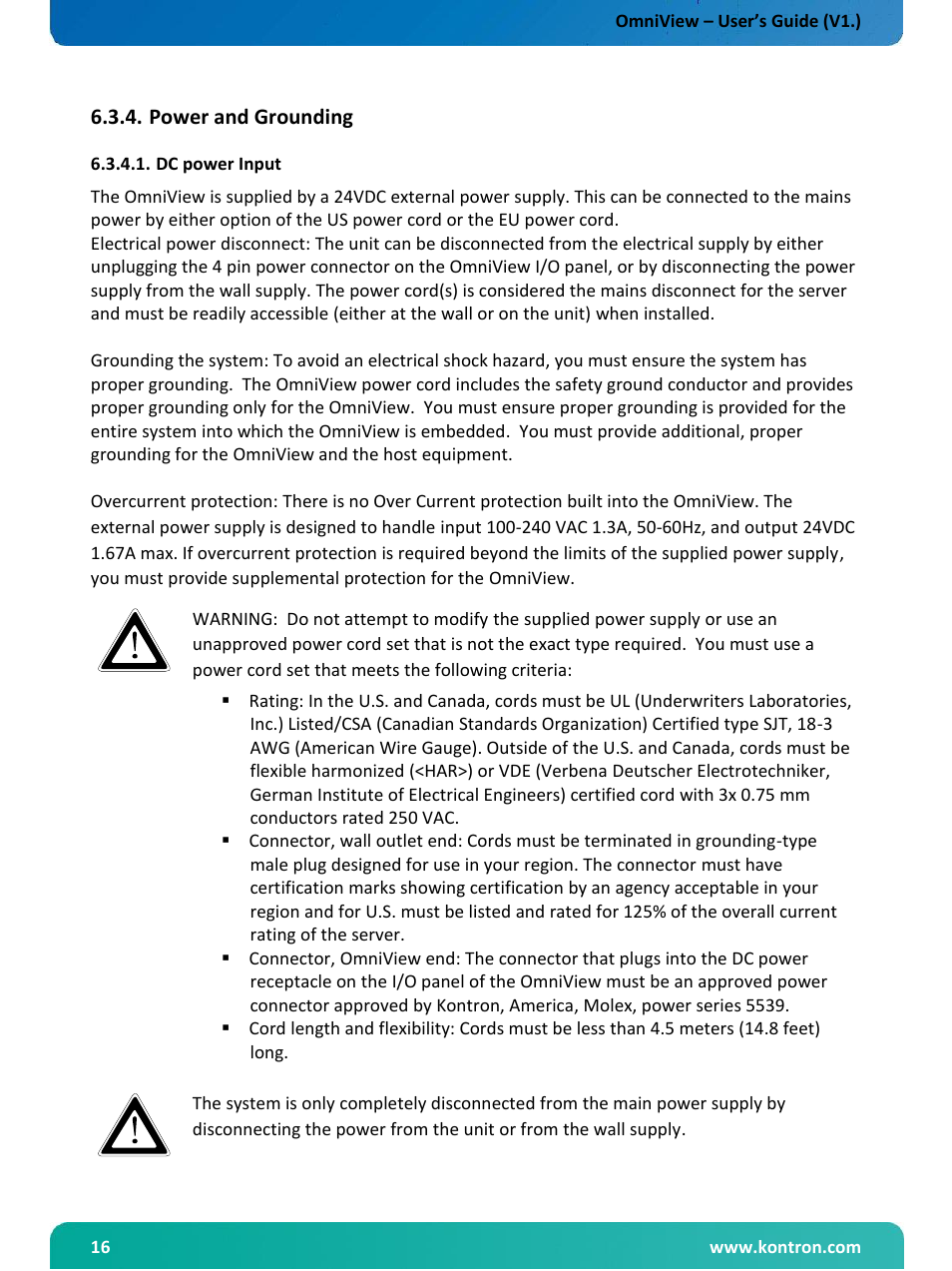 Power and grounding | Kontron OmniView User Manual | Page 17 / 35