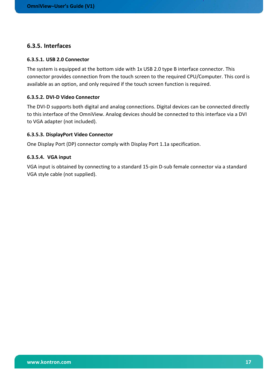 Interfaces | Kontron OmniView User Manual | Page 18 / 35