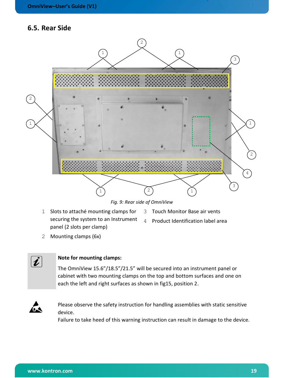 Rear side | Kontron OmniView User Manual | Page 20 / 35