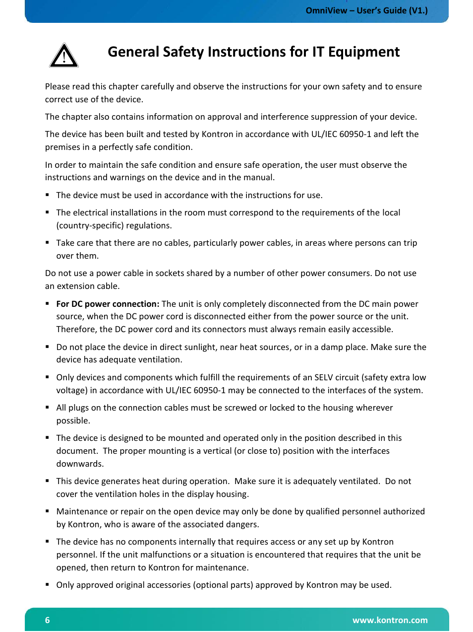 General safety instructions for it equipment | Kontron OmniView User Manual | Page 7 / 35