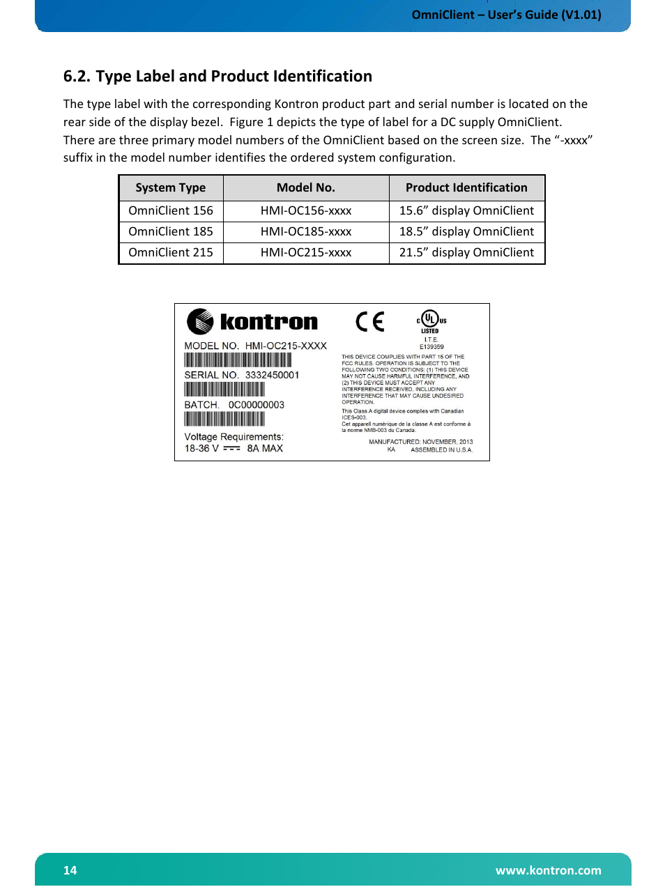 Type label and product identification | Kontron OmniClient User Manual | Page 15 / 54